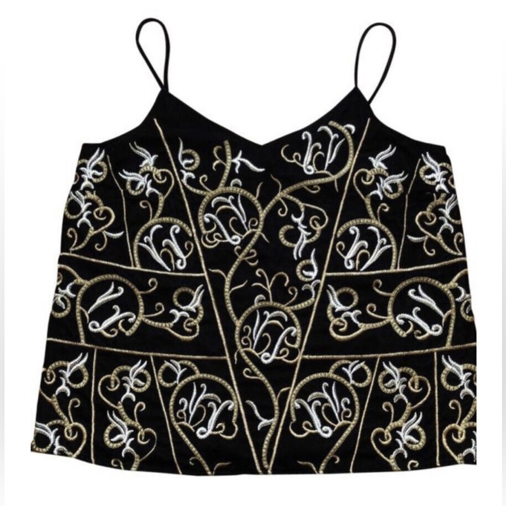 nwt anthropologie embroidered Velvet Black Tank Top size M New with tags